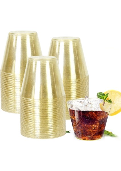 B01 5 Adet/grup Altın Tozu Plastik Bardak 9 Oz Sert Tek Kullanımlık Bardak Plastik Şarap Bardağı Parti Düğün Şarap Bardağı Şeffaf Plastik Bardak (Yurt Dışından)