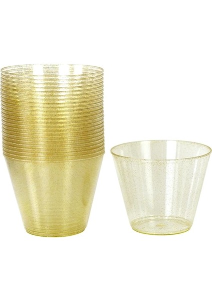 B01 5 Adet/grup Altın Tozu Plastik Bardak 9 Oz Sert Tek Kullanımlık Bardak Plastik Şarap Bardağı Parti Düğün Şarap Bardağı Şeffaf Plastik Bardak (Yurt Dışından)
