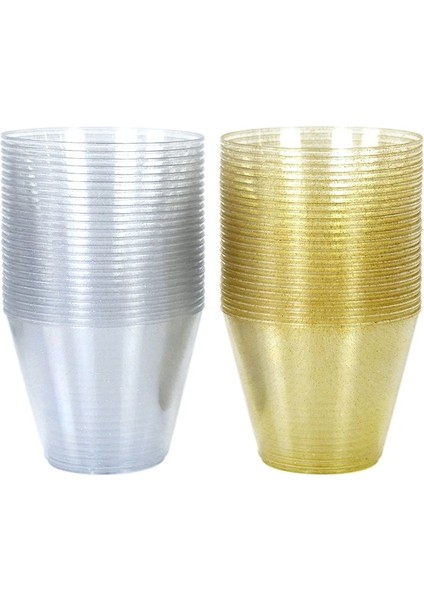 B01 5 Adet/grup Altın Tozu Plastik Bardak 9 Oz Sert Tek Kullanımlık Bardak Plastik Şarap Bardağı Parti Düğün Şarap Bardağı Şeffaf Plastik Bardak (Yurt Dışından)