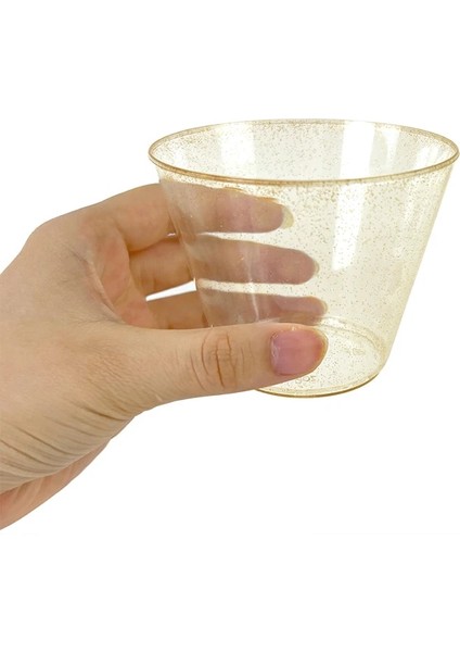 B01 5 Adet/grup Altın Tozu Plastik Bardak 9 Oz Sert Tek Kullanımlık Bardak Plastik Şarap Bardağı Parti Düğün Şarap Bardağı Şeffaf Plastik Bardak (Yurt Dışından)