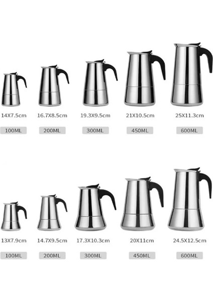 6 Bardak 300ML S 2/4/6/9/12 Bardak Moka Pot Kahve Makinesi Pot Espresso Latte Stovetop Filtre Kahve Makinesi 100ML/200ML/300ML/450ML/600ML Cezve (Yurt Dışından) indirimleri
