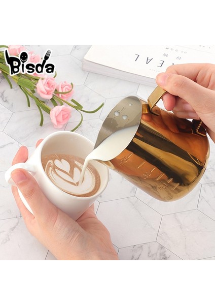 L Altın Paslanmaz Çelik Süt Sürahileri Kahve Sürahi Süt Köpürtme Sürahisi Çekme Çiçek Fincan Altın Süt Zanaat Kahve Latte Sanat Sürahi Sürahi Kupa Bardak (Yurt Dışından) fiyatları