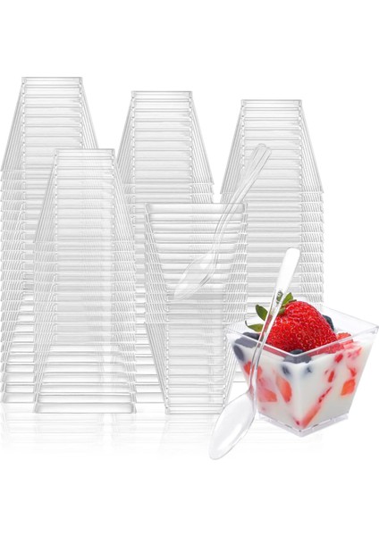 Bardak 100 Adet 100 Paket 2 Oz Mini Tatlı Bardak Parti Için Küçük Plastik Tatlı Bardak Puding Meyve Dondurma Için Tek Kullanımlık Tatlı Shooter Bardak (Yurt Dışından)