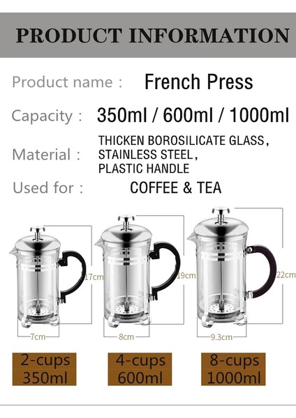 1000ML 350/600/1000ML Kahve Çay Potu Manuel Fransız Presleri Pot Kahve Makinesi Filtre Pot Kafeterya Expreso Percolator Aracı Çay Filtreli Fincan (Yurt Dışından) modelleri