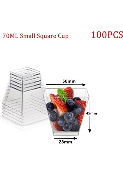 70ML-100PCS 25/150 Adet Gıda Tatlı Servis Bardakları Plastik Bardaklar Tatlı Dükkanı Parti Plastik Trapez Kare Tatlı Bardağı Tatlı Servis Bardakları (Yurt Dışından)