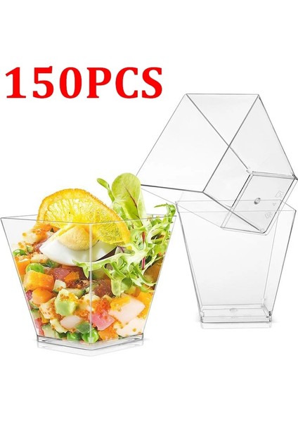 70ML-100PCS 25/150 Adet Gıda Tatlı Servis Bardakları Plastik Bardaklar Tatlı Dükkanı Parti Plastik Trapez Kare Tatlı Bardağı Tatlı Servis Bardakları (Yurt Dışından)