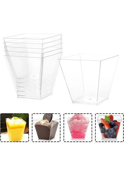70ML-100PCS 25/150 Adet Gıda Tatlı Servis Bardakları Plastik Bardaklar Tatlı Dükkanı Parti Plastik Trapez Kare Tatlı Bardağı Tatlı Servis Bardakları (Yurt Dışından)
