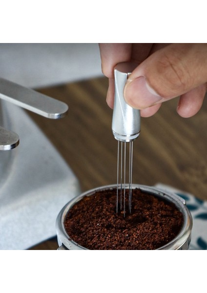 Gümüş Wdt Aracı Mini Taşınabilir Kahve Bezi Tozu Enjeksiyon 5 Iğneler Espresso Kahve Karıştırıcı Kolu Standı ile Karıştırma Iğnesi Siyah (Yurt Dışından)