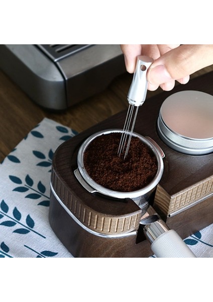 Gümüş Wdt Aracı Mini Taşınabilir Kahve Bezi Tozu Enjeksiyon 5 Iğneler Espresso Kahve Karıştırıcı Kolu Standı ile Karıştırma Iğnesi Siyah (Yurt Dışından)