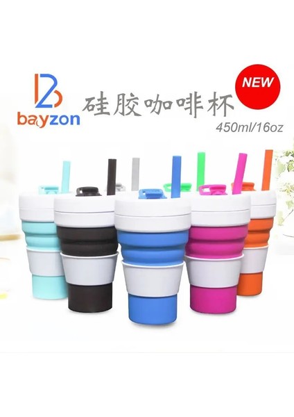 Stil 1 450ML Kahve Fincanı Termal Çay Kupa Termo Espresso Chicaras Silikon Katlanabilir Su Cep Teleskopik Şişe Pipetli Taşınabilir 450ML (Yurt Dışından)