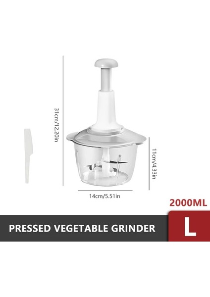2000 ml Manuel Sebze Öğütücü Basın Tipi Ev Sarımsak Et Kesici Öğütücüler Çırpma Karıştırıcı Mutfak Çok Fonksiyonlu Mutfak Robotu Aracı (Yurt Dışından)