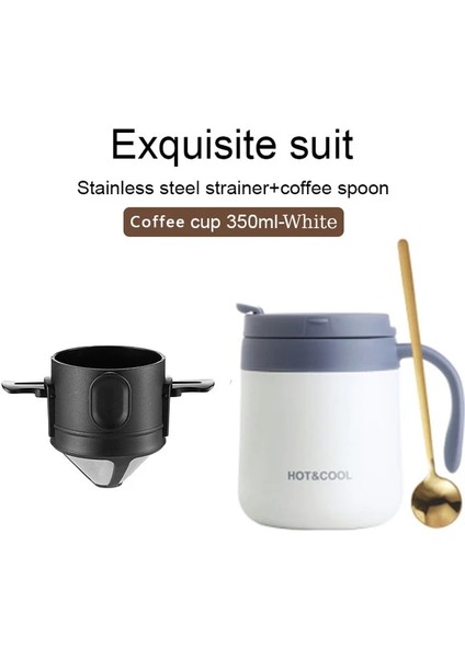350ML Beyaz Fincan Seti 350/500ML Paslanmaz Çelik Ofis Termos Kupa Taşınabilir Kahve Filtresi Damla Yeniden Kullanılabilir Kupa Kahve Çay Bardağı Seti Cezve Seyahat Kupa (Yurt Dışından)