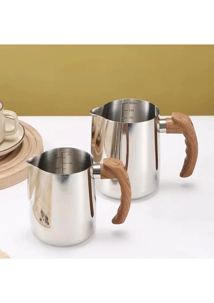 Gümüş 900 ml 600/900 ml Büyük Kapasiteli Paslanmaz Çelik Kahve Sanat Fincan Ahşap Tahıl Saplı Süt Kabarcık Pot Süt Kabarcık Fincan Ev Café Için (Yurt Dışından)