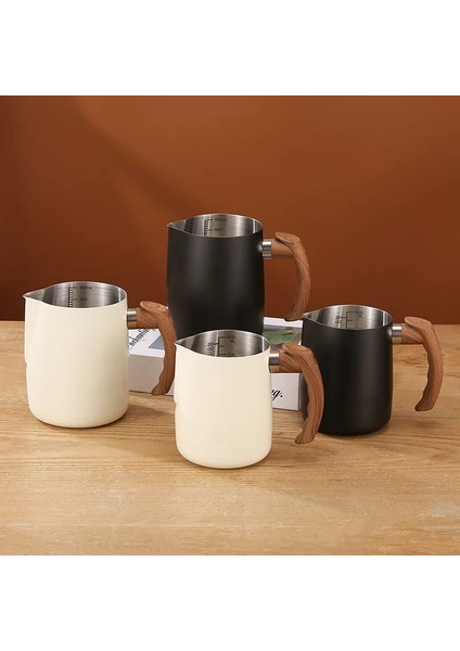 Gümüş 900 ml 600/900 ml Büyük Kapasiteli Paslanmaz Çelik Kahve Sanat Fincan Ahşap Tahıl Saplı Süt Kabarcık Pot Süt Kabarcık Fincan Ev Café Için (Yurt Dışından)