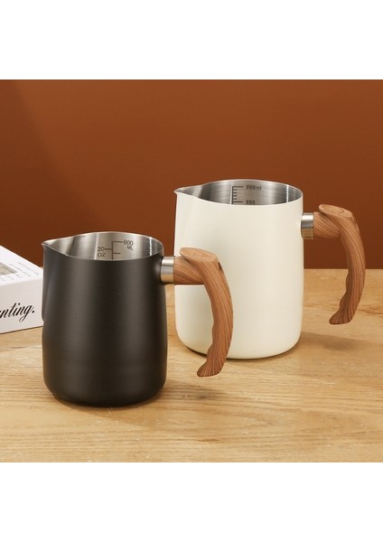 Gümüş 900 ml 600/900 ml Büyük Kapasiteli Paslanmaz Çelik Kahve Sanat Fincan Ahşap Tahıl Saplı Süt Kabarcık Pot Süt Kabarcık Fincan Ev Café Için (Yurt Dışından)