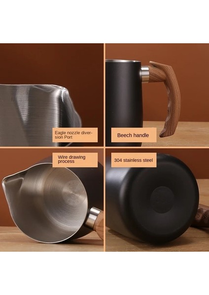 Gümüş 900 ml 600/900 ml Büyük Kapasiteli Paslanmaz Çelik Kahve Sanat Fincan Ahşap Tahıl Saplı Süt Kabarcık Pot Süt Kabarcık Fincan Ev Café Için (Yurt Dışından)