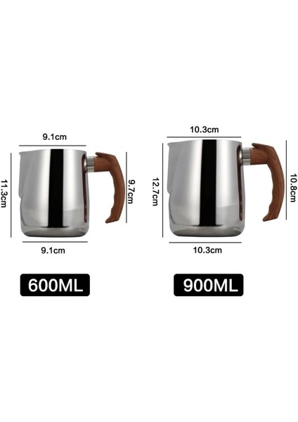 Gümüş 900 ml 600/900 ml Büyük Kapasiteli Paslanmaz Çelik Kahve Sanat Fincan Ahşap Tahıl Saplı Süt Kabarcık Pot Süt Kabarcık Fincan Ev Café Için (Yurt Dışından)
