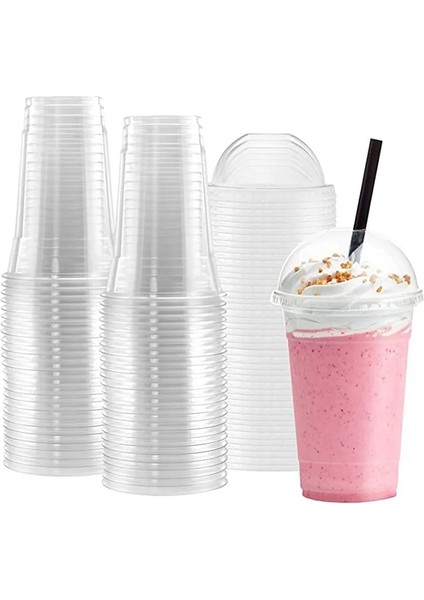 A 50 Adet 100/50 Takım 450 ml Tek Kullanımlık Şeffaf Bardaklar Için Delik Kubbe Kapaklı Çay Meyve Çayı Suyu Plastik Milkshake Yaz Parti Içecekleri Bardaklar (Yurt Dışından)