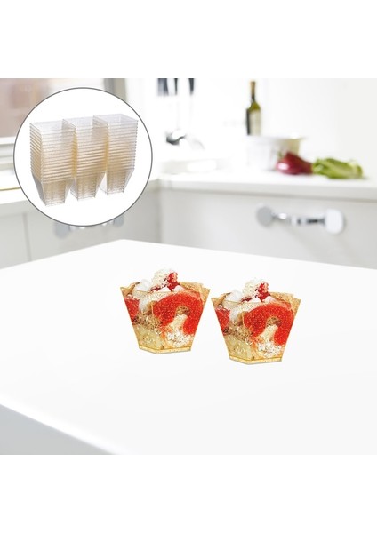 Altın Altın Tozu Tatlı Fincan Parti Kek Saklama Kapları Tek Kullanımlık Kaplar Kapaklar Plastik Puding Küçük Tutucular Tedarik Dondurma Kasesi (Yurt Dışından)