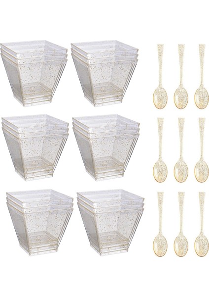 Altın Altın Tozu Tatlı Fincan Parti Kek Saklama Kapları Tek Kullanımlık Kaplar Kapaklar Plastik Puding Küçük Tutucular Tedarik Dondurma Kasesi (Yurt Dışından)