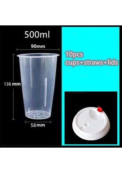 500 ml Beyaz Kapaklar Sert Yeniden Kullanılabilir Kabarcık Çay Bardağı Tek Kullanımlık Plastik Süt Çay Boba Bardağı Parti Için Tek Kullanımlık Kapaklı ve Saman Verrine Gözlük Kadeh (Yurt Dışından)