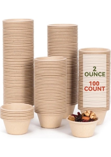 2oz-Doğal 100 Adet/paket 2oz/4oz Tek Kullanımlık Test Kabı Kaseleri, Doğal Biyobozunur Küspe Elyaf Sufle Bardakları, Çeşni Bardakları, Numune Bardakları (Yurt Dışından)