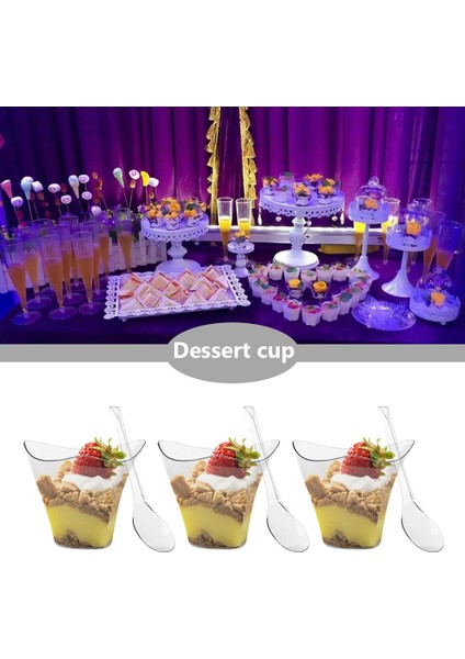 50 Takım 100ML Dalga 50PCS Yeniden Kullanılabilir Tatlı Bardağı Kaşık Seti 100ML Plastik Dondurma Bardağı Düğün Dekorasyon Parti Tedarik Kek Tutucu Mutfak Aksesuarları (Yurt Dışından)