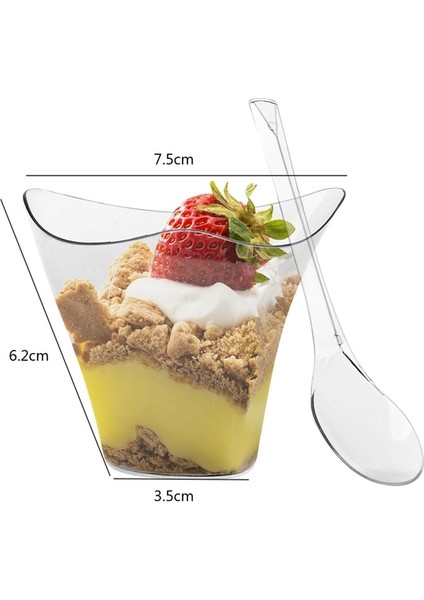 50 Takım 100ML Dalga 50PCS Yeniden Kullanılabilir Tatlı Bardağı Kaşık Seti 100ML Plastik Dondurma Bardağı Düğün Dekorasyon Parti Tedarik Kek Tutucu Mutfak Aksesuarları (Yurt Dışından)