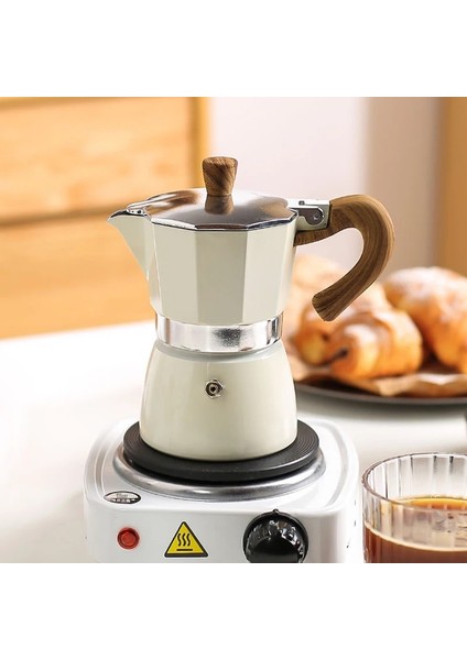 150 ml D Moka Pot Ev Ahşap Saplı Italyan Tarzı Cezve Konsantre Ekstraksiyon Pot Mocha El-Demlenmiş Cezve 150/300 ml (Yurt Dışından)