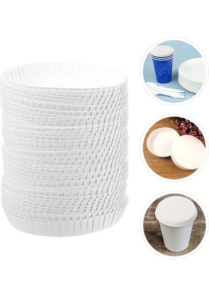 7.5x7.5 cm Bardak Kağıt Kapakları Tek Kullanımlık Içecekler Için Kapak Kapakları Içecek Kahve Kupa Içme Çay Sıcak Cam Daire Toz Anti Beyaz Gözlük (Yurt Dışından)