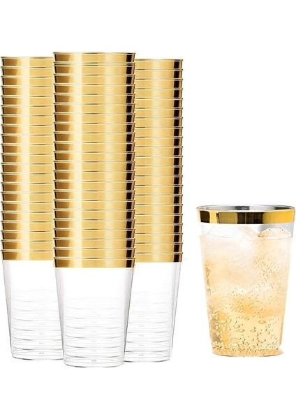 Altın 25 Adet 25 Adet Altın Plastik Bardak 360 ml Tek Kullanımlık Bardak Şarap Bardağı Şeffaf Içecek Bardağı Doğum Günü Düğün Verilen (Yurt Dışından)