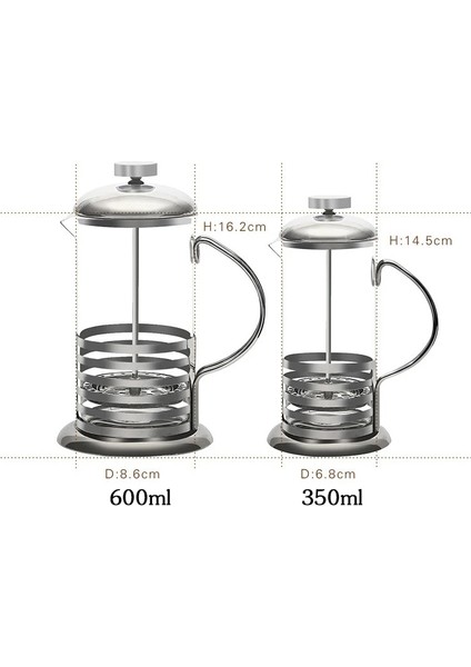 Bir 350 ml 350/600/800/1000 ml Fransız Basın Kahve Çay Süt Makinesi Yüksek Sıcaklık Paslanmaz Çelik Filtre Dayanıklı Espresso Kahve Makinesi (Yurt Dışından)