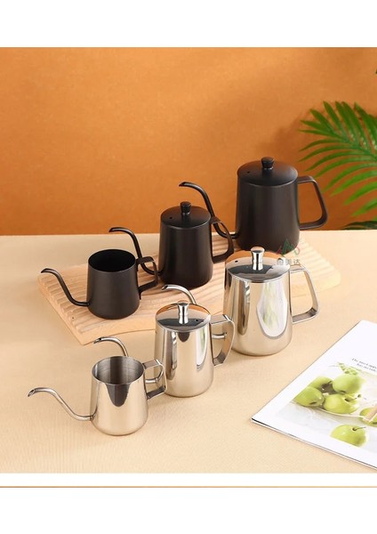 Siyah 350 ml 304 Paslanmaz Çelik Cezve Ince Ağızlı Pot Sivri Ağızlı Pot Ev El Delme Potası Uzun Ağızlı El Delme Cezve (Yurt Dışından)
