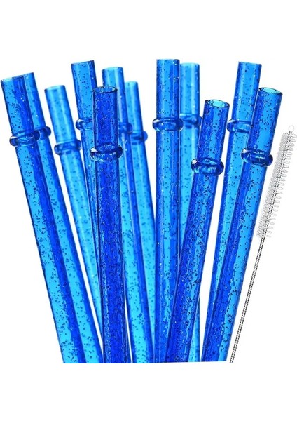 Mavi 12 Adet Yeniden Kullanılabilir Şeffaf Mavi Glitter Pipetler, 9 "uzun Sert Plastik Bardak Temizleme Fırçası ile Pipetler Içme (Yurt Dışından)