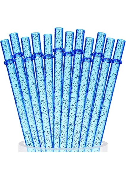 Mavi 12 Adet Yeniden Kullanılabilir Şeffaf Mavi Glitter Pipetler, 9 "uzun Sert Plastik Bardak Temizleme Fırçası ile Pipetler Içme (Yurt Dışından)