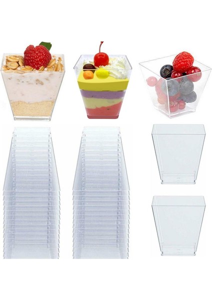 Şeffaf 100 Adet 50/100 Adet 60 ml Tek Kullanımlık Plastik Porsiyon Bardak Şeffaf Trapez Gıda Kabı Jöle Yoğurt Mus Tatlı (Yurt Dışından)