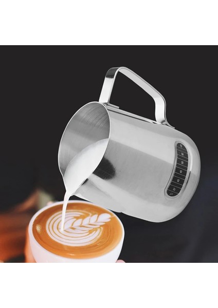 600ML Ölçek Seti Paslanmaz Çelik Süt Köpürtme Sürahi Espresso Kahve Latte Fincan Köpüklendirme Sürahi Cappuccino Süt Krem Pot Mutfak Aksesuarları (Yurt Dışından)