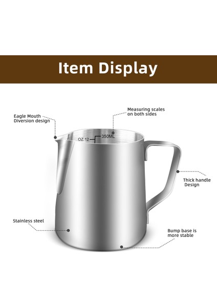 600ML Ölçek Seti Paslanmaz Çelik Süt Köpürtme Sürahi Espresso Kahve Latte Fincan Köpüklendirme Sürahi Cappuccino Süt Krem Pot Mutfak Aksesuarları (Yurt Dışından)