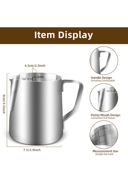 600ML Ölçek Seti Paslanmaz Çelik Süt Köpürtme Sürahi Espresso Kahve Latte Fincan Köpüklendirme Sürahi Cappuccino Süt Krem Pot Mutfak Aksesuarları (Yurt Dışından)