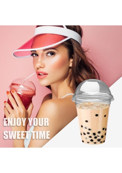 Kapaksız 200ML 100SET Tek Kullanımlık Milkshake Smoothie Bardak Kubbeli Kapaklı Plastik Milkshake Bardak Drinkware Tatlı Içecek Çay Bardağı Yaz (Yurt Dışından)