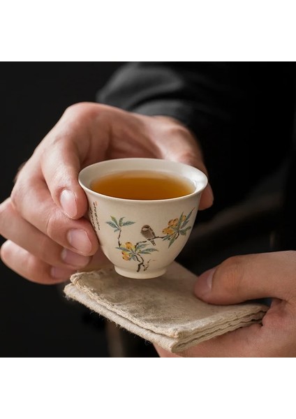 A2 5.9x4.6cm 40ML Geleneksel El Yapımı Seramik Çay Fincanı El Boyalı Çiçekler ve Kuşlar Çay Kase Seyahat Meditasyon Fincan Ev Çay Seti 40ML (Yurt Dışından)