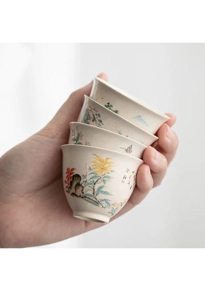 A6 5.9x4.6cm 40ML Geleneksel El Yapımı Seramik Çay Fincanı El Boyalı Çiçekler ve Kuşlar Çay Kase Seyahat Meditasyon Fincan Ev Çay Seti 40ML (Yurt Dışından) modelleri