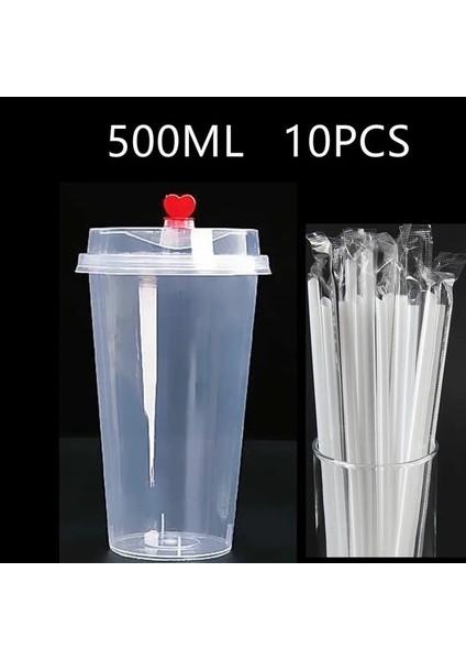500 ml Sert Yeniden Kullanılabilir Kabarcık Çay Bardağı Tek Kullanımlık Plastik Süt Çay Boba Bardağı Parti Için Tek Kullanımlık Kapaklı ve Saman Verrine Gözlük Kadeh (Yurt Dışından)