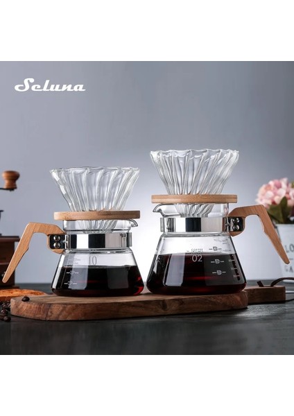 Ahşap Tutucu Damlatıcı Koni Cam Aralığı Kahve Sunucusu Üzerine Dökün 360/600/800 ml El Damla Yeniden Kullanılabilir Filtre Kağıdı Cezve Kahve Su Isıtıcısı Brewer Barista (Yurt Dışından)