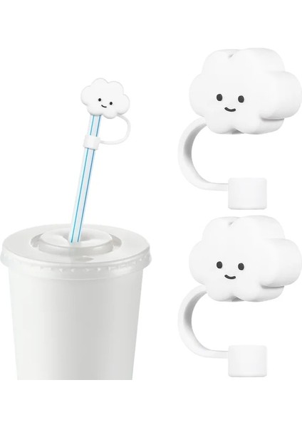 Beyaz Bulutlar 2 Adet Yaratıcı Silikon Saman Fişleri Bulut Şekli Saman Fişleri Bardak Aksesuarları (Yurt Dışından)