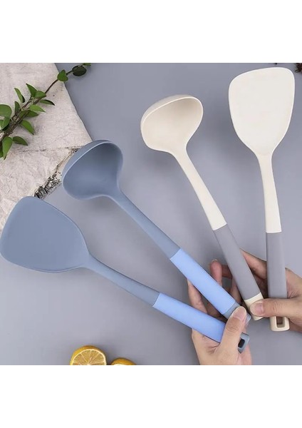 Bej Kepçe Tencerenin Dibini Zarar Vermez Silikon Spatula Yüksek Sıcaklık Dayanımı Kolay Temizlenebilir Mutfak Tavada Kızartma Spatula Koku Yok (Yurt Dışından)