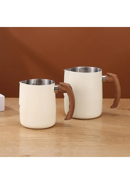 Beyaz 900ML 600/900ML 304 Paslanmaz Çelik Kahve Süt Köpürtme Sürahi Ahşap Tahıl Saplı Süt Köpük Bardak Espresso Can Köpük Can Ev Café (Yurt Dışından)