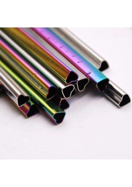 Bk Metal Pipet Seti Renkli Kalp Şeklinde Kabarcık Payet 304 Paslanmaz Çelik (Yurt Dışından)
