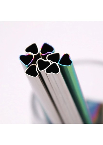 Bk Metal Pipet Seti Renkli Kalp Şeklinde Kabarcık Payet 304 Paslanmaz Çelik (Yurt Dışından)