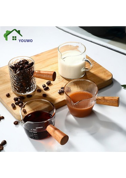 100MLCHUIWEN 50-140ML Çok Stil Ahşap Saplı Espresso Ölçüm Fincan Şerit Şeffaf Süt Sürahisi Mutfak Ölçü Kahve Malzemeleri (Yurt Dışından) fiyatları